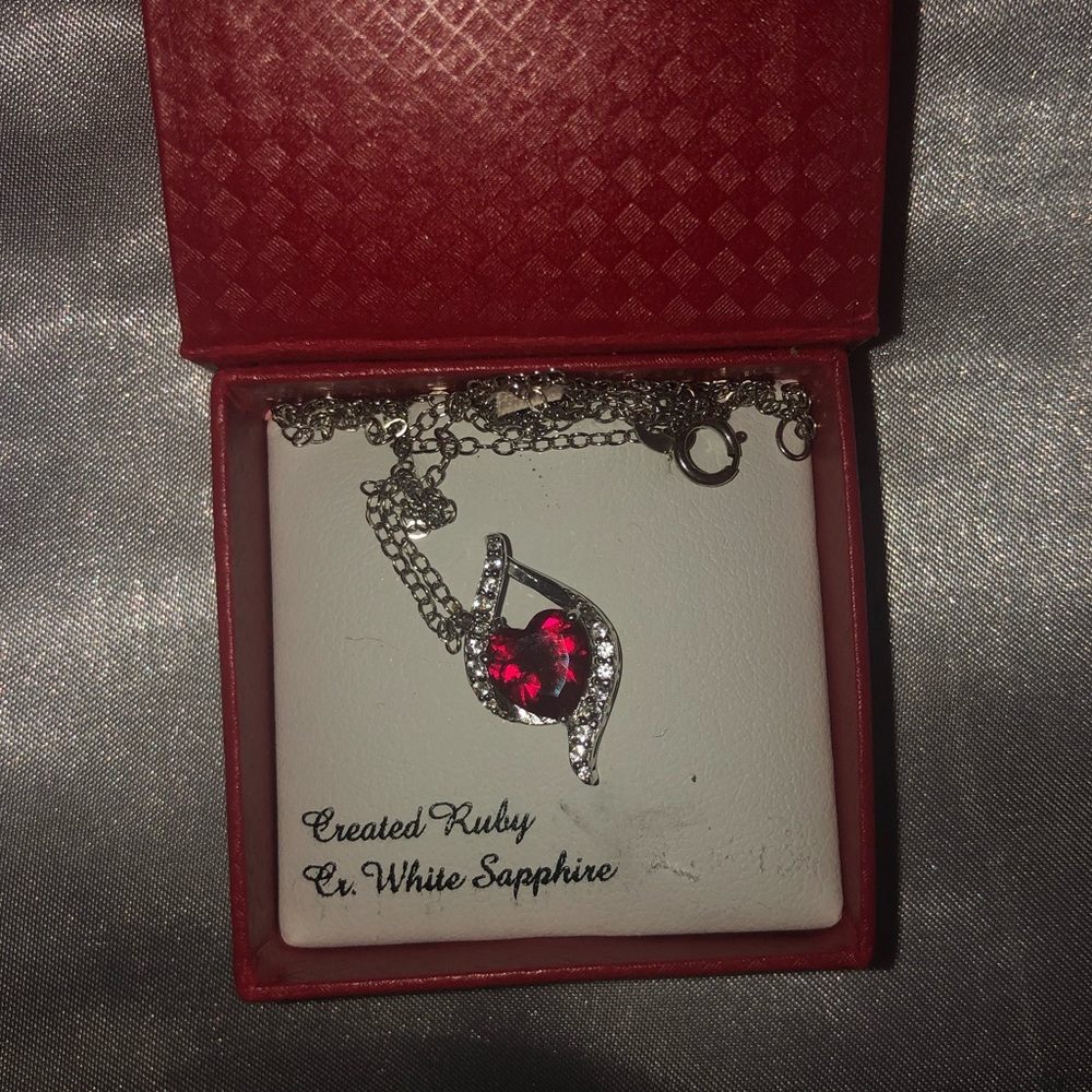 Sterling Silver Ruby & White Sapphire Necklace